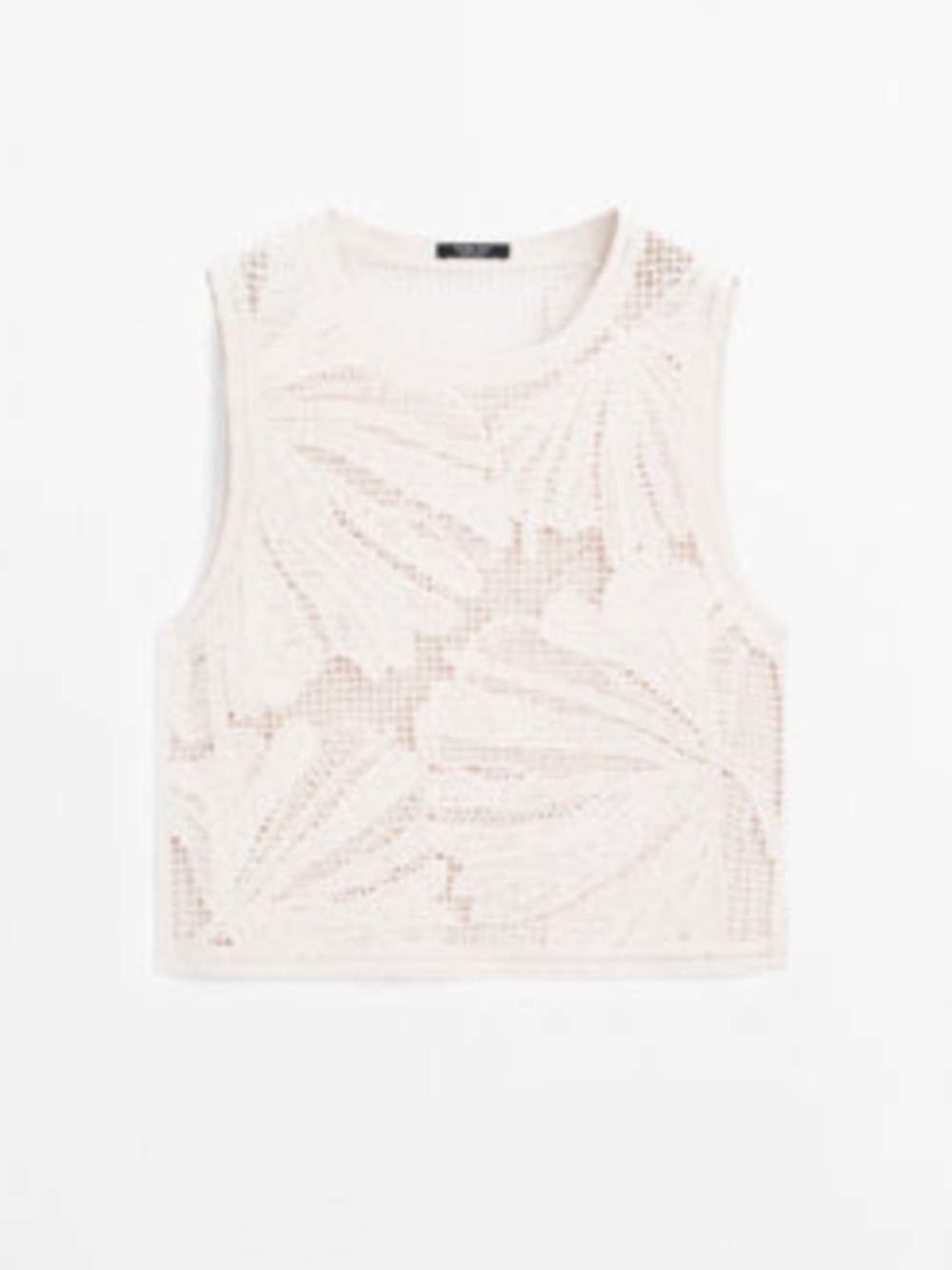 Massimo Dutti Openwork Crochet Top with Floral Detail – Size S